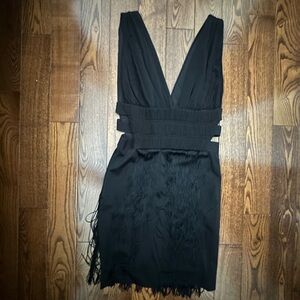 bebe Black Backless Dress with Fringe Detail